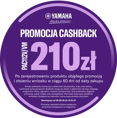 Promocja CASHBACK - odbierz 210 zł zwrotu po zarejestrowaniu zakupu u producenta