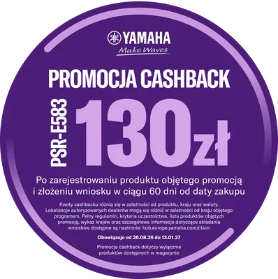 Promocja CASHBACK - odbierz 130 zł zwrotu po zarejestrowaniu zakupu u producenta