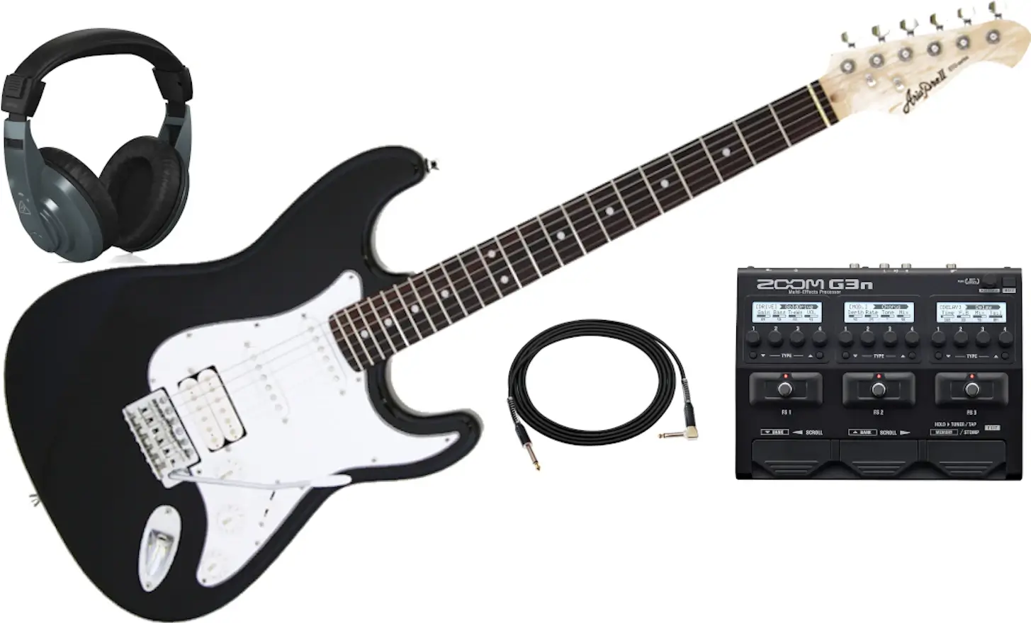 Zestaw gitarowy Aria STG-004 BK + Zoom G3n /akcesoria