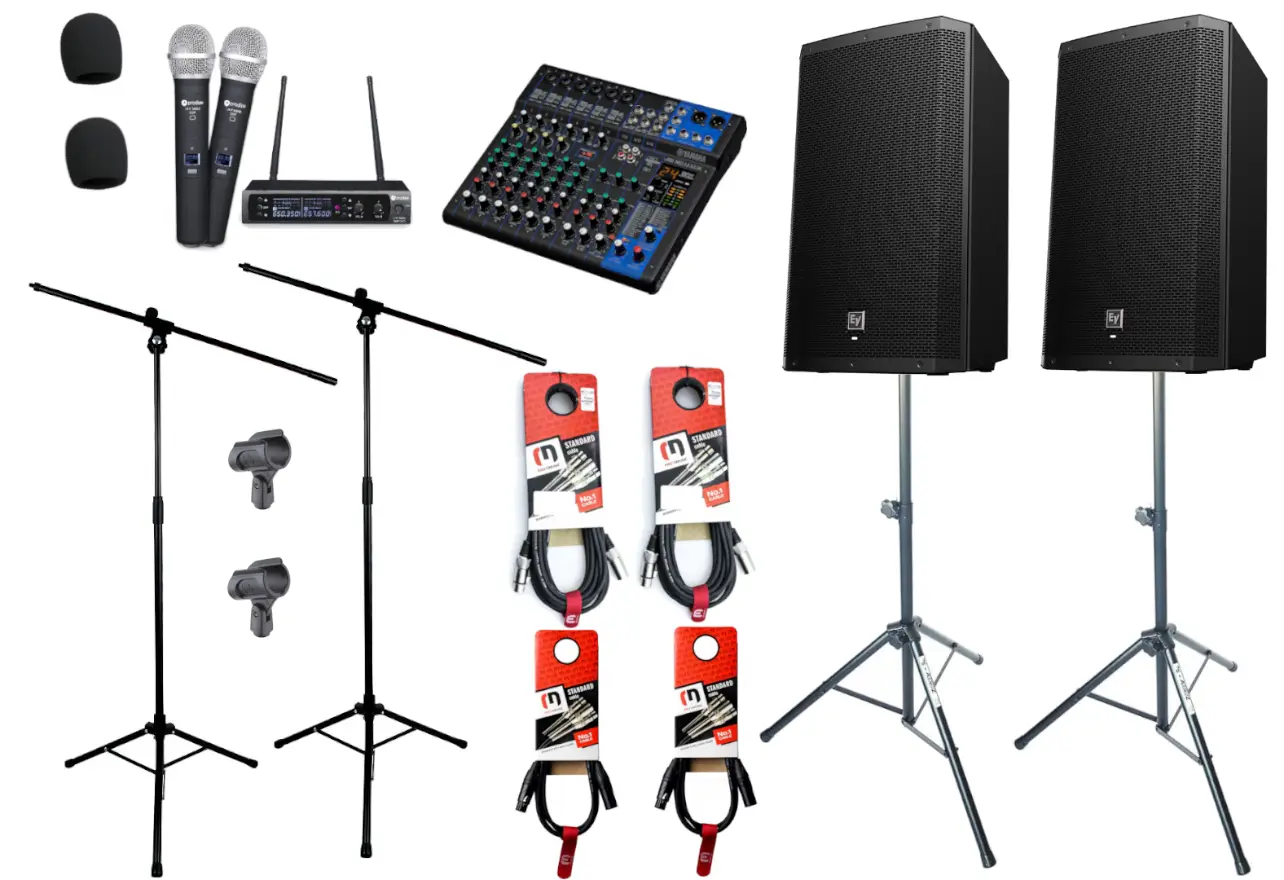 Zestaw nagłośnieniowy Electro-Voice ZLX-15BT + mikser Yamaha MG12XUK + mikrofony bezprzewodowe