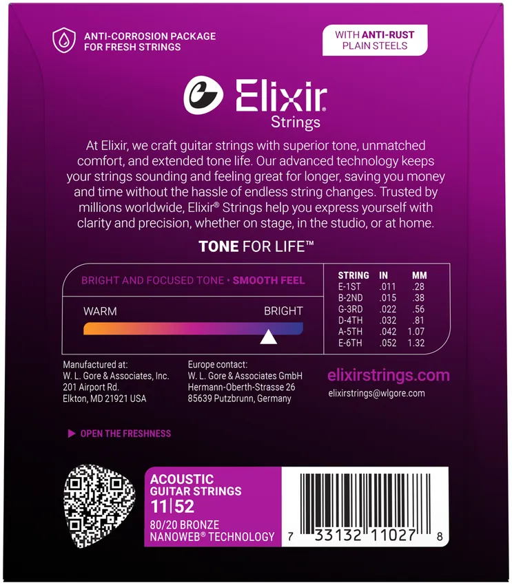 Struny do gitary akustycznej Elixir 11027 Bronze 11-52 - miniatura