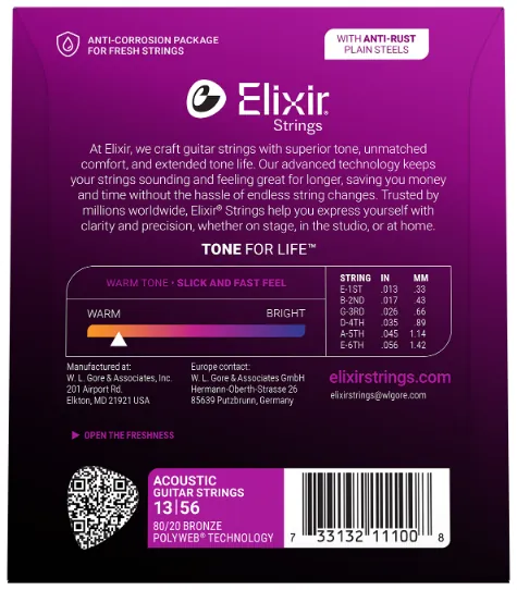 Struny do gitary akustycznej Elixir 11100 PolyWeb 13-56 - miniatura