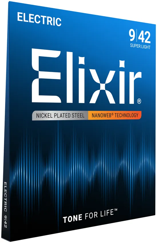 Struny do gitary elektrycznej Elixir 12002 NanoWeb Super Light 9-42 - miniatura
