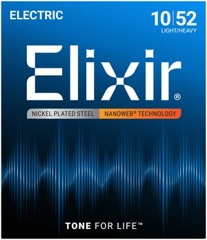 Struny do gitary elektrycznej Elixir 12077 NanoWeb Light-Heavy 10-52