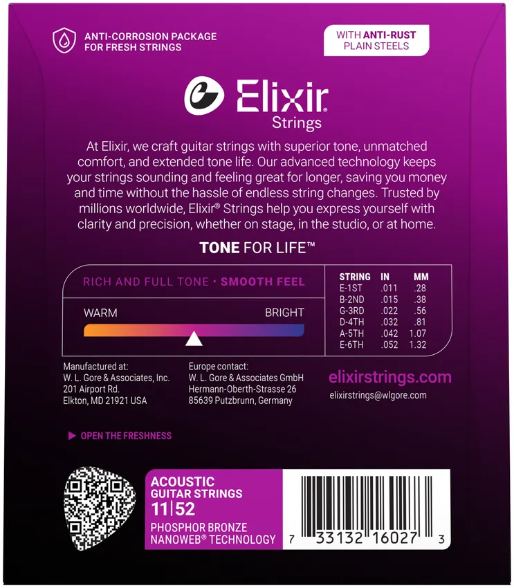 Struny do gitary akustycznej Elixir 16027 Phosphor Bronze 11-52 - miniatura