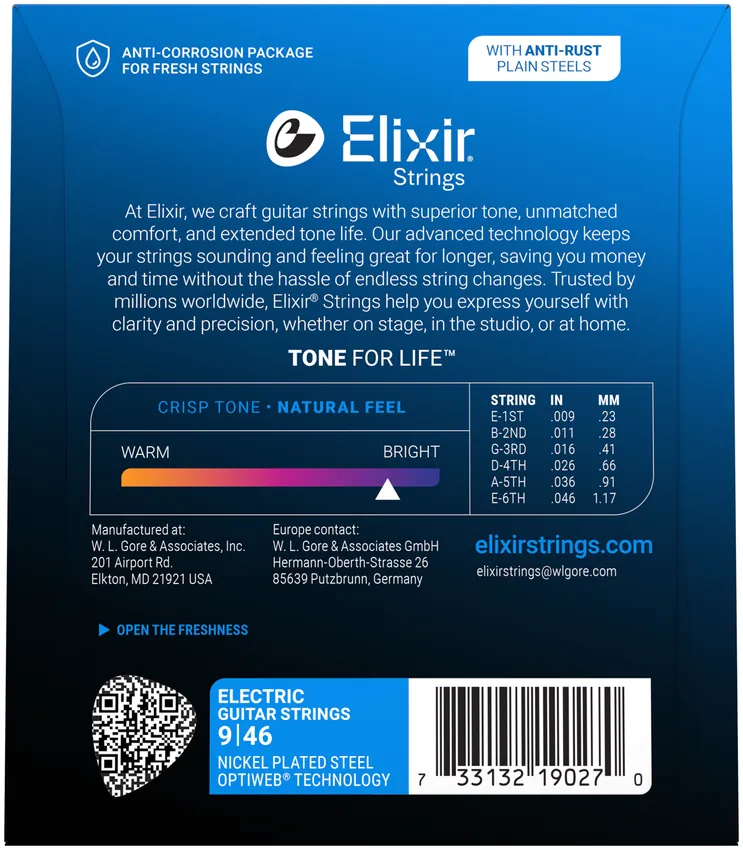 Struny do gitary elektrycznej Elixir 19027 OptiWeb Custom Light 9-46 - miniatura