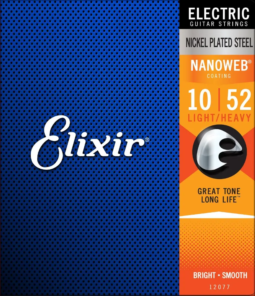 Struny do gitary elektrycznej Elixir 12077 NanoWeb Light-Heavy 10-52 - miniatura