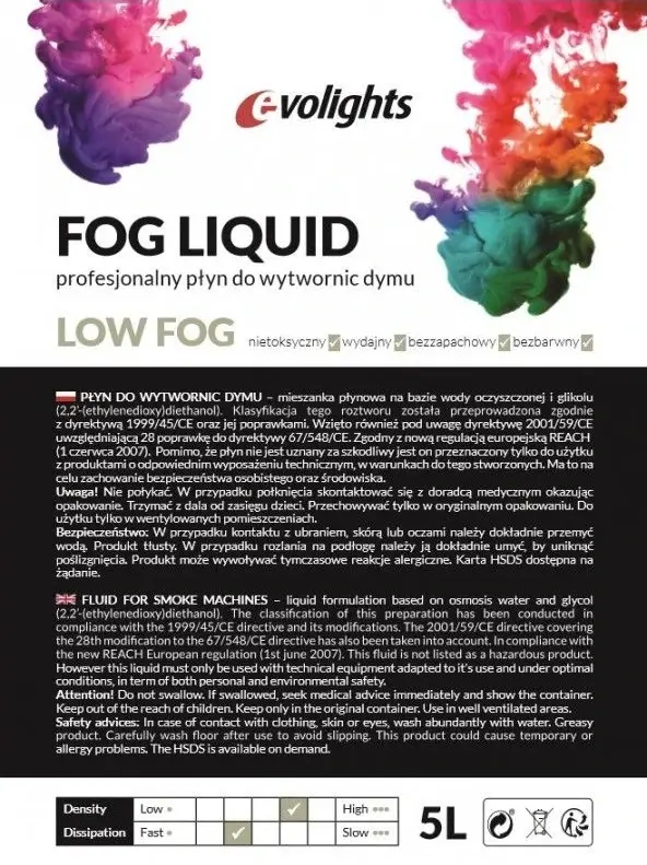 Płyn do wytwornic ciężkiego dymu EVOLIGHTS LOW FOG 5L - miniatura