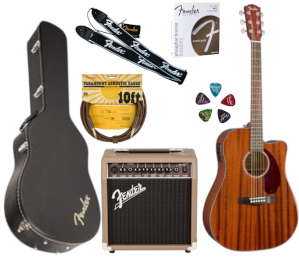 Zestaw gitarowy Fender CD-140SCE ALL MAH + Acoustasonic 15 + akcesoria