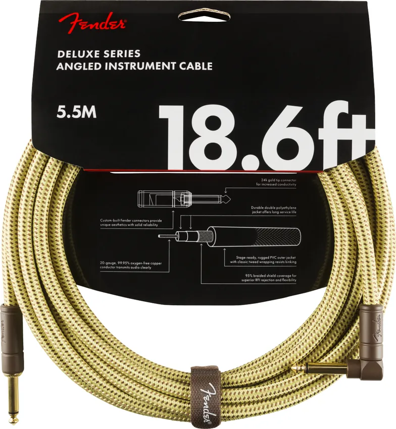 Kabel instrumentalny Fender Deluxe Series Tweed Instrument Cable Jack - Jack kątowy 5,5m /do gitary - miniatura