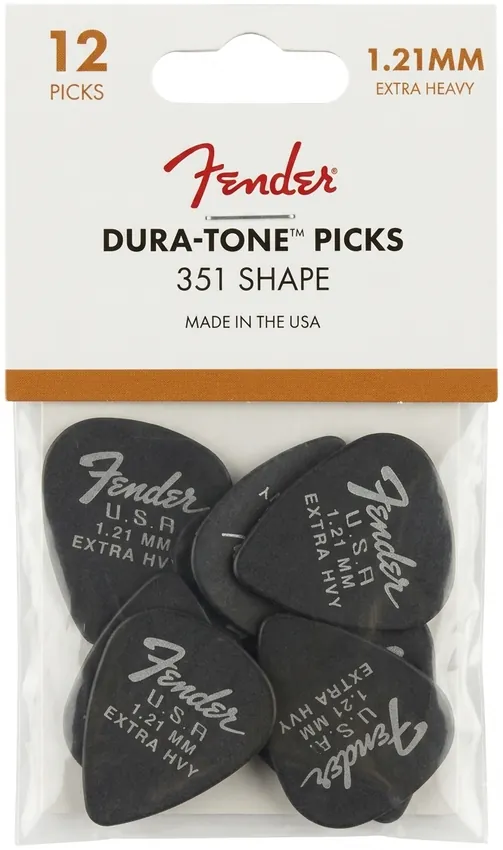 Zestaw kostek gitarowych Fender Dura-Tone 1.21mm Black 12-Pack - miniatura