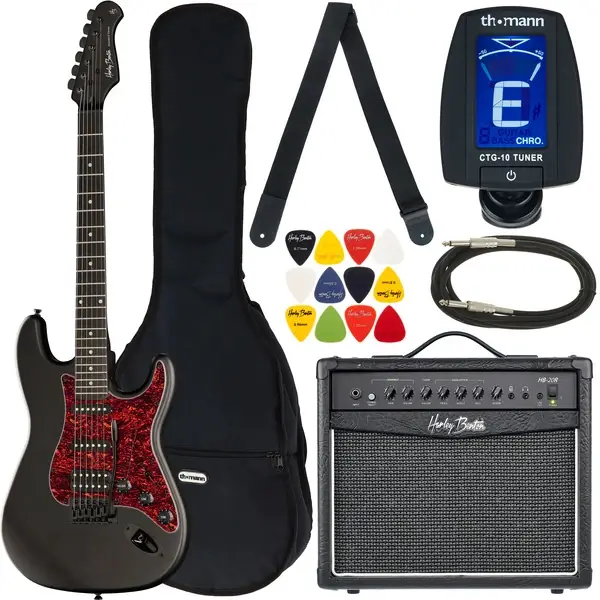 Zestaw gitarowy Harley Benton ST-20HSS SBK + HB20R Pack