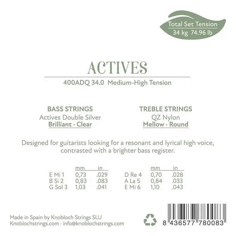 Struny do gitary klasycznej Knobloch Actives QZ Nylon 400 ADQ - miniatura